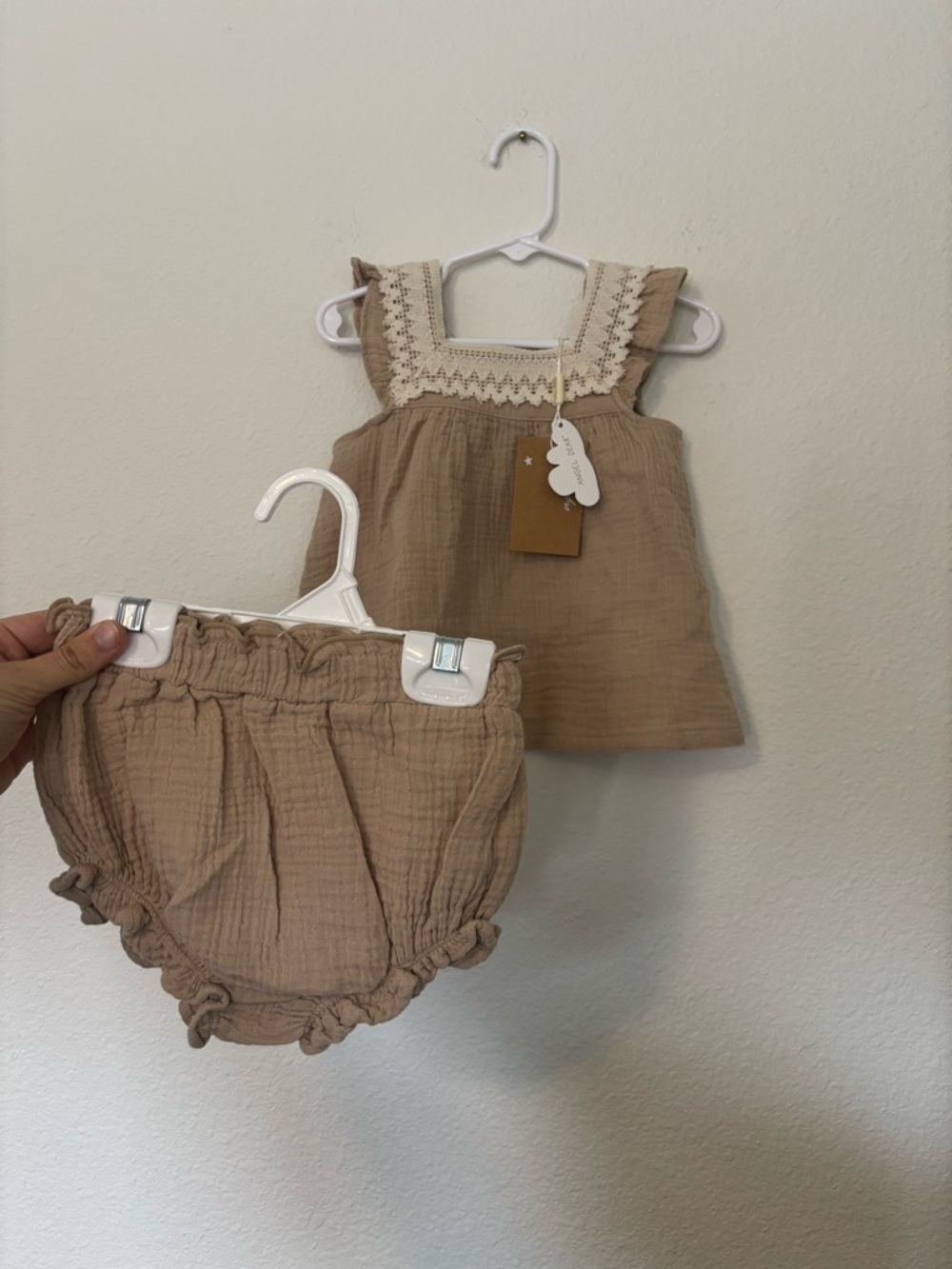 Beige Cotton Baby Dress & Bloomers Set - Kids Accessories